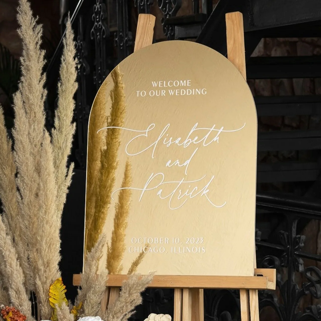 

Mirror Wedding welcome sign - Custom acrylic Personalized signs, Custom Reception Signage, GOLD Acrylic Decor Framed Signage