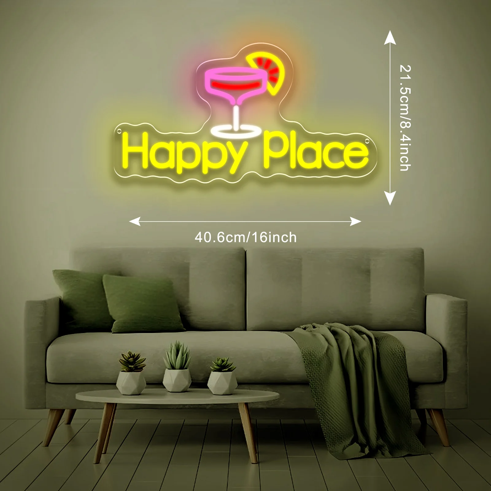 HAPPY PLACE LED Neon Sign USB Dimmable Neon Light Sign for Gameroom Bedroom Bar Livingroom Birthday Party Gift Wall Decor