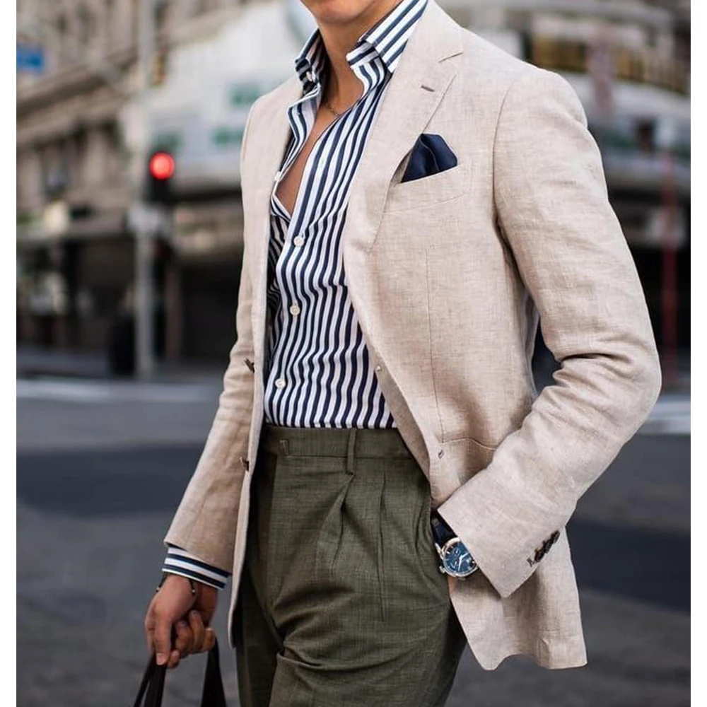 

Men's Blazer Suit Jacket Elegant Business Casual Comfortable Slim Fit Linen Beige Lightweight Formal Coat Mens Office Wear Styli