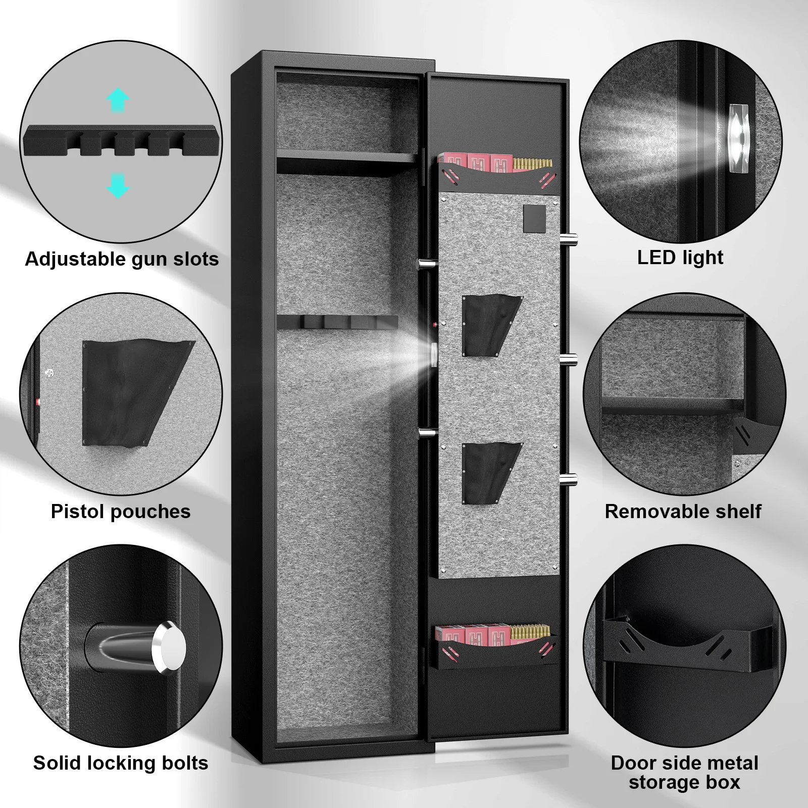 Kavey-coffre à fusil à accès rapide, armoire à odoravec perfecShelf et fentes réglables, mode silencieux