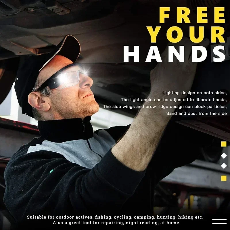 LED Protective Night Vision Glasses Built-in CR2032 Button Battery Dust Proof and Anti Fog Work Lamp Adjustable Reading Light