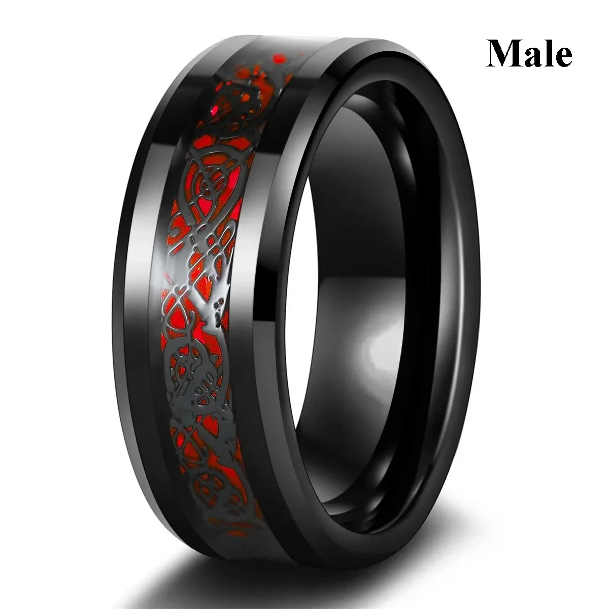Charm Couple Rings Romantic Women Red Rhinestones Rings Set Trendy Men Stainless Steel Celtic Dragon Rings Wedding Band Jewelry