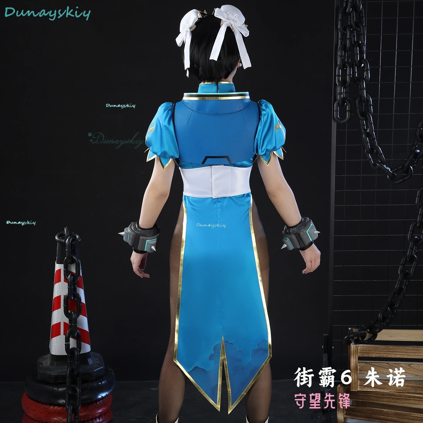 Игра OW Juno Косплей Костюм Chun-Li Linkage Outfis Сексуальная синяя униформа Cheongsam с высоким разрезом Хэллоуин Карнавальная вечеринка Играть на роли