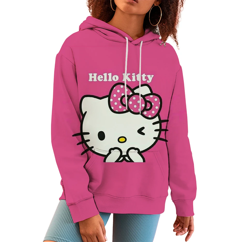 Women's Hello Kitty Printed Sweatshirt, High Street Women's Hoodie, Y2K Pattern Clothing, Casual Round Neck Sweater