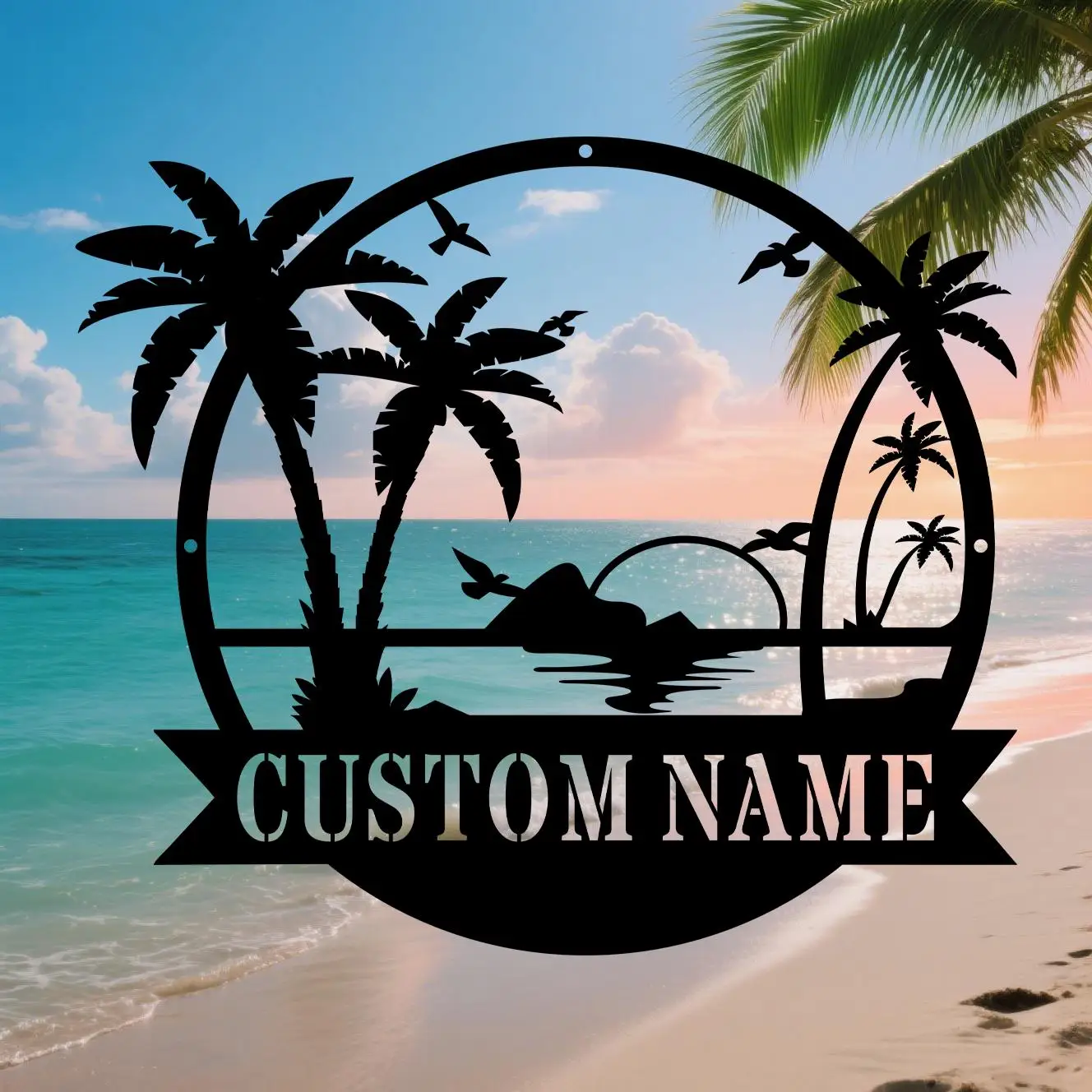 

Custom Beach Palm Tree Sign Summer Beach House Sign Decor Custom Name Beach Sign Sunshine Palm Tree Pool Sign Beach Sunset Wall