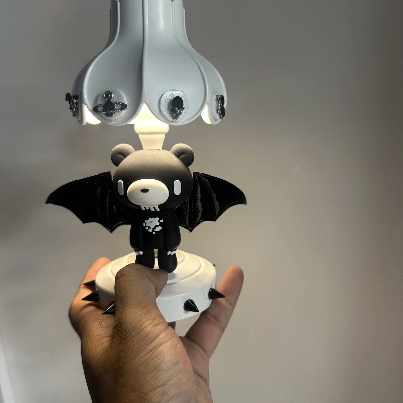 Bear Gothic Dark Style Bat‑Wing Bear Desktop LED Resin Figure Lamp Spike Base Home Table Decor Ornament Gift