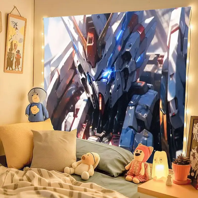 1 قطعة الميكانيكية المستقبلية جاندام نسيج أزرق أحمر أبيض درع متوهجة عيون نسيج الجدار الشنق لغرفة النوم غرفة المعيشة أنيمي مروحة دي #3