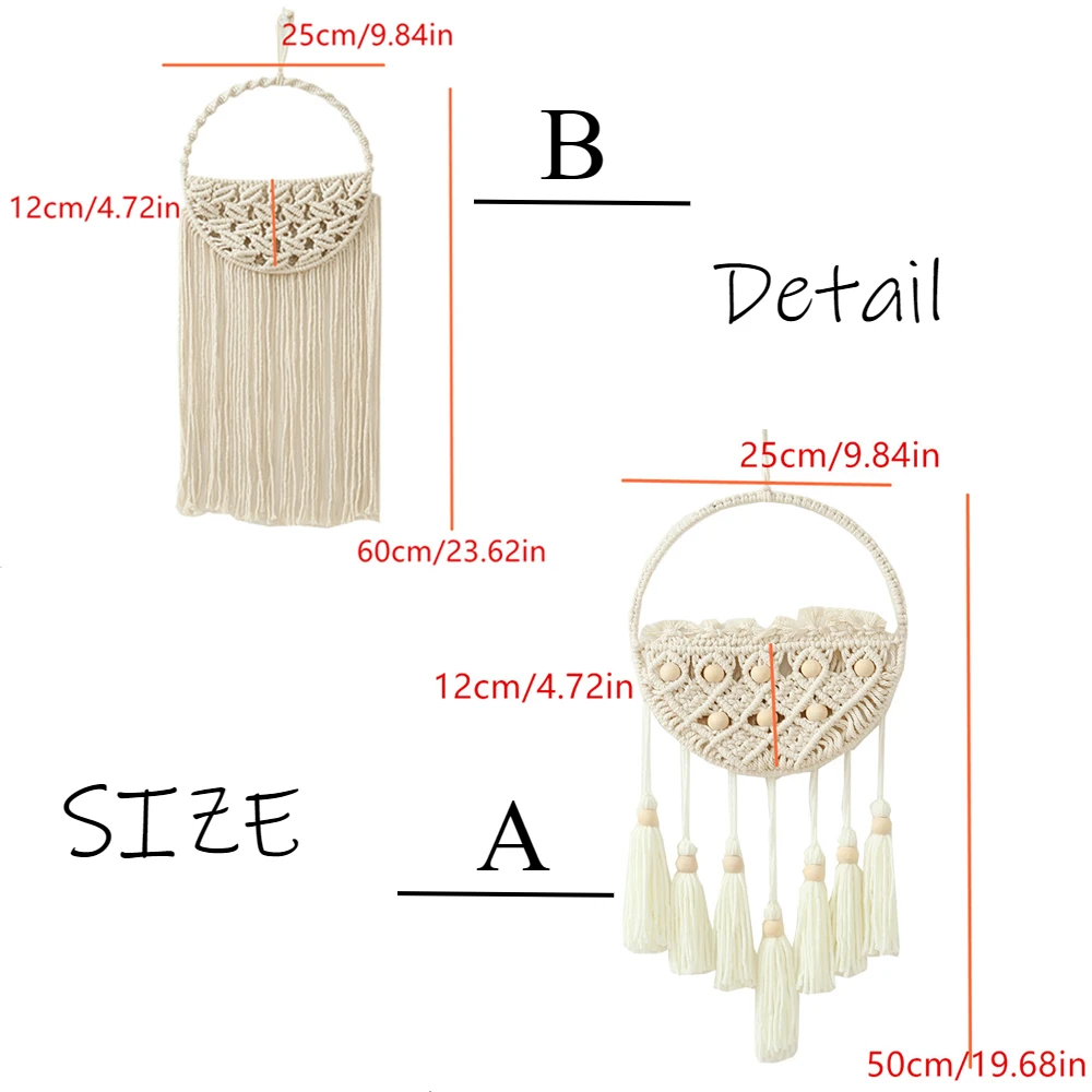 Ins Macrame Wall Hanging Handmade Woven Tapestry Wall Ornament for Apartment Nursery Bedroom Living Room Home Decoration Pendant