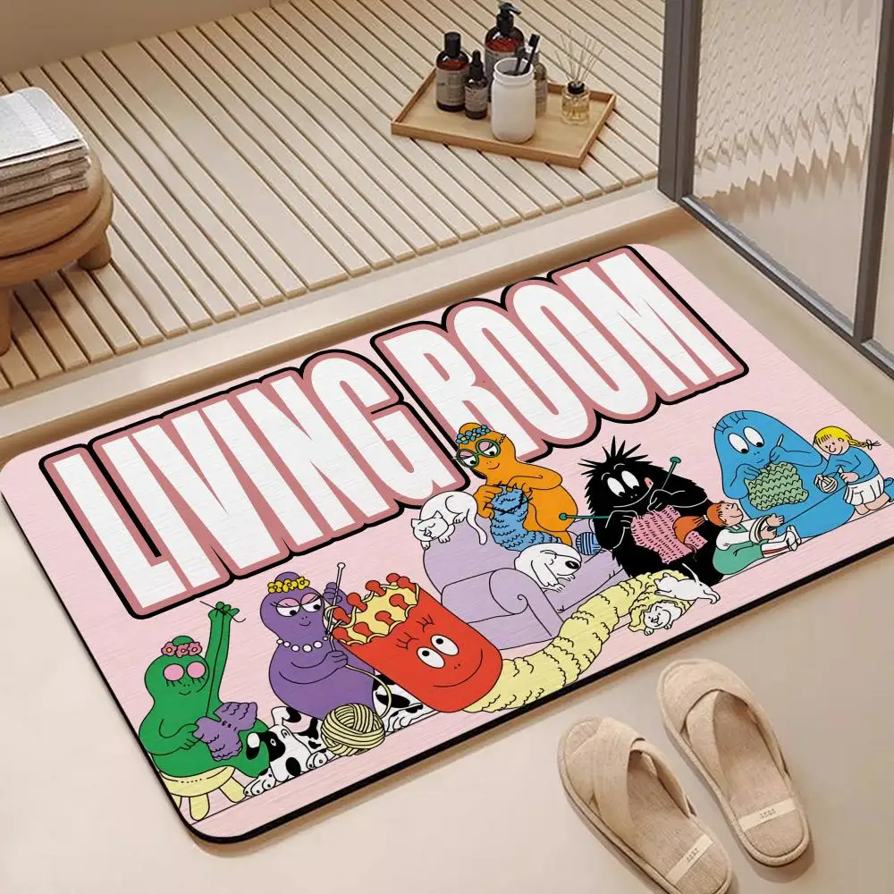 Floor Mat Diatomite Bath Mat, Quick Dry, Absorbent, Multi-Scene Mat Anime B-Barbapapa F-Family