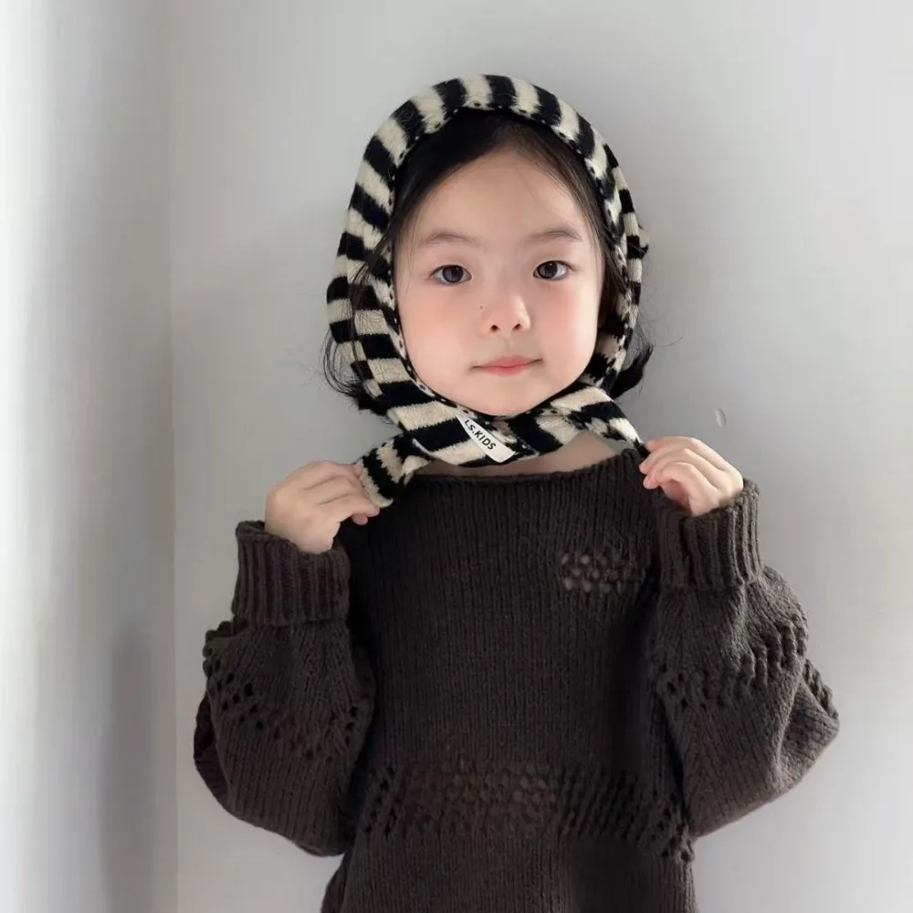 

New Striped Knitted Triangular Scarf Soft Windproof Headscarf Imitation Wool Coldproof Neckerchief Kids