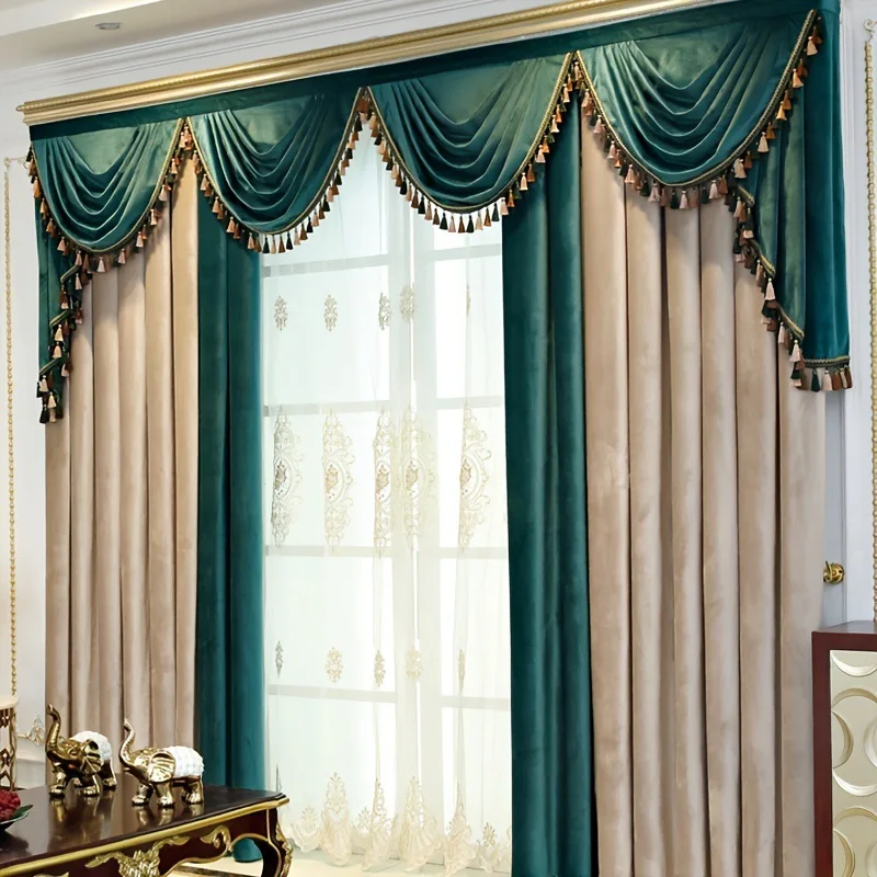 European style palace wave curtain thickened velvet for shading warm hanging curtain luxurious villa bedroom decoration curtain