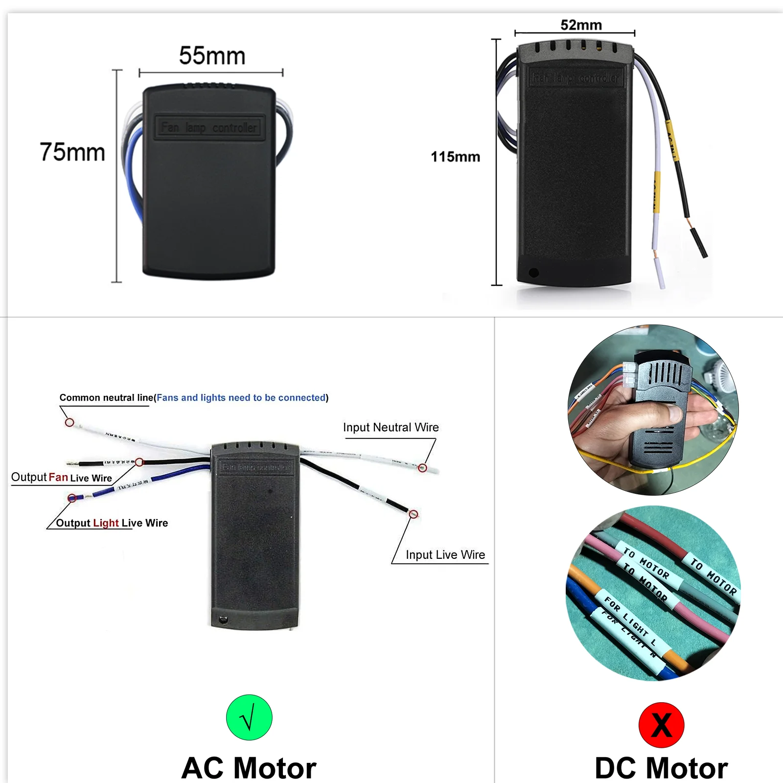 QIACHIP MiNiシーリングファンランプリモコン 3段階風量調節 AC 110/220V T2.5 3uF タイマー制御スイッチ 風量調整受信機
