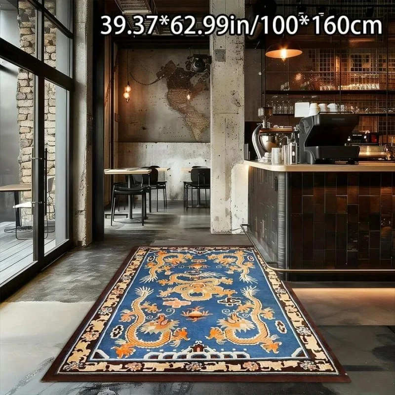 

1 шт. Золотой бархатный ковер с узором в виде летающего дракона в китайском классическом стиле, декор для дома, удобный, красивый.