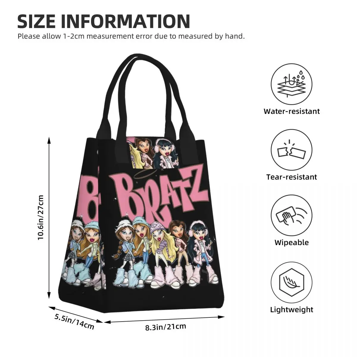 Bratz Rock Angelz Insulated Lunch Box Women Japanese Anime Cartoon Portable Warm Cooler Thermal Lunch Bag Food Container Tote