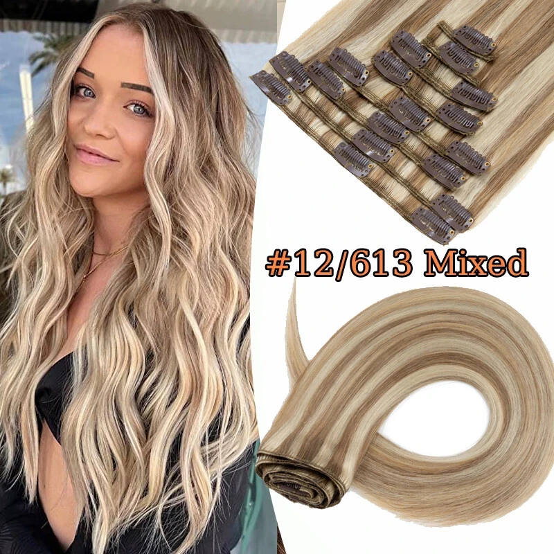 

Clip In Hair Extensions 100% Human Hair 7 Pieces Set Straight Weft Custom Innovated Color Length Weight