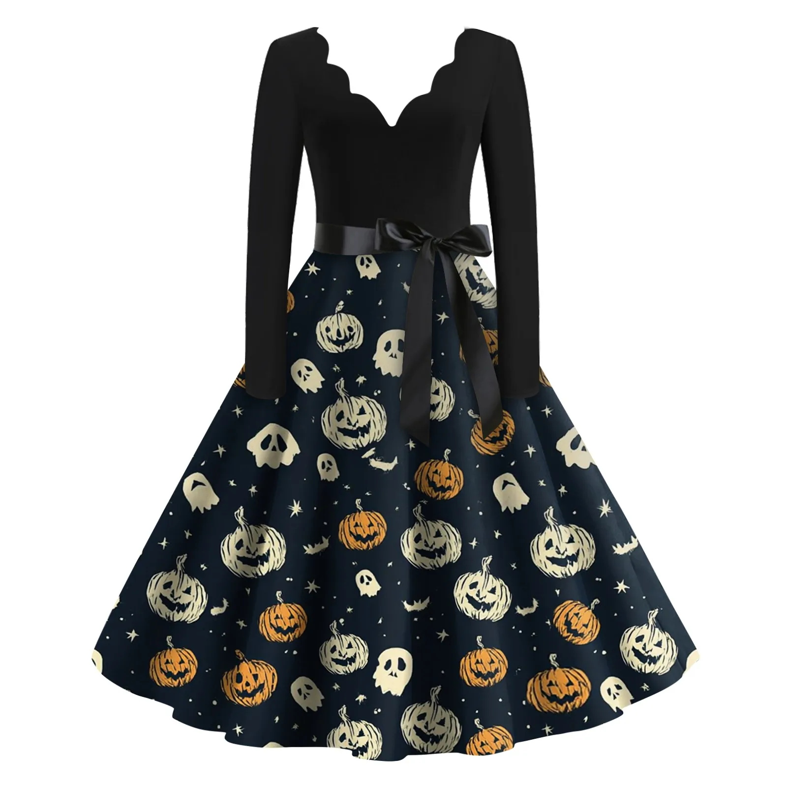 Moda casual feminina quente halloween impresso com decote em v vestido vintage vestidos mujer veranoa 2025 roupas femininas vestidos femininos