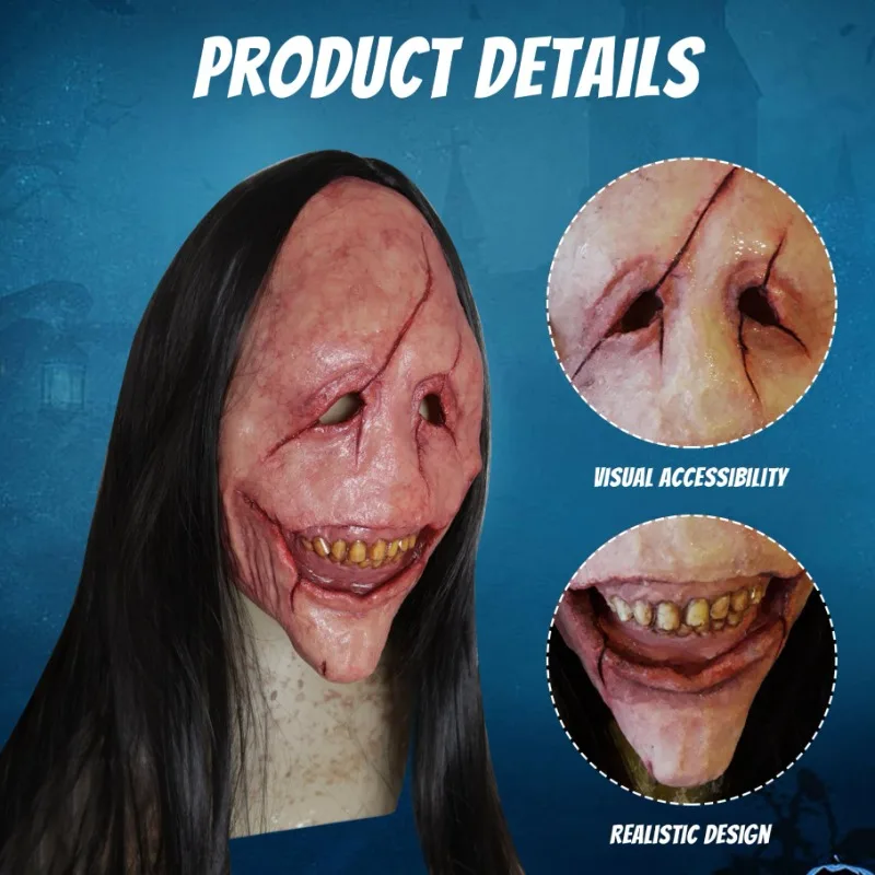 Masque effrayant pour hommes et femmes, masque du diable effrayant avec cheveux longs, masque fantôme maléfique en Latex pour fête Cosplay, Costumes d'halloween, accessoire