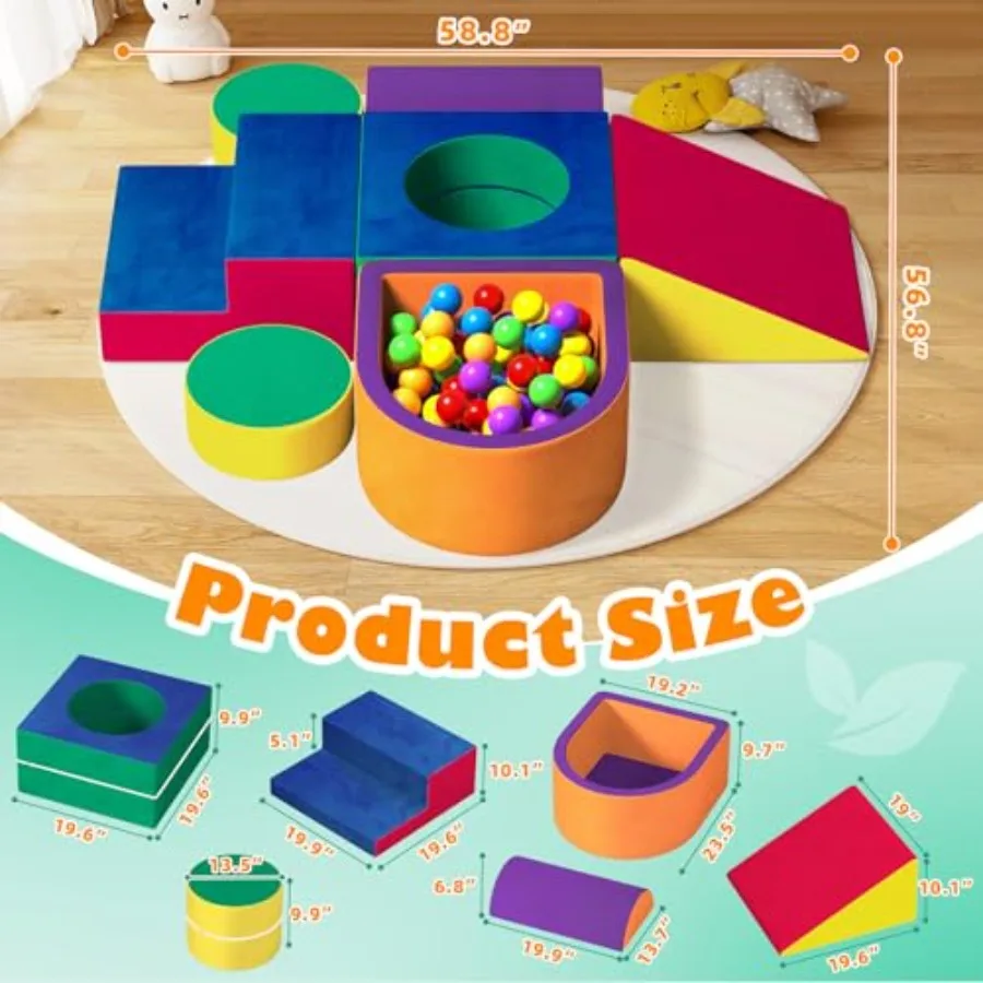 Indoor toddler climbing toys, crystal velvet foam blocks, soft pastel colors, non-slip and ultra-soft for safe 1-3 year old cra