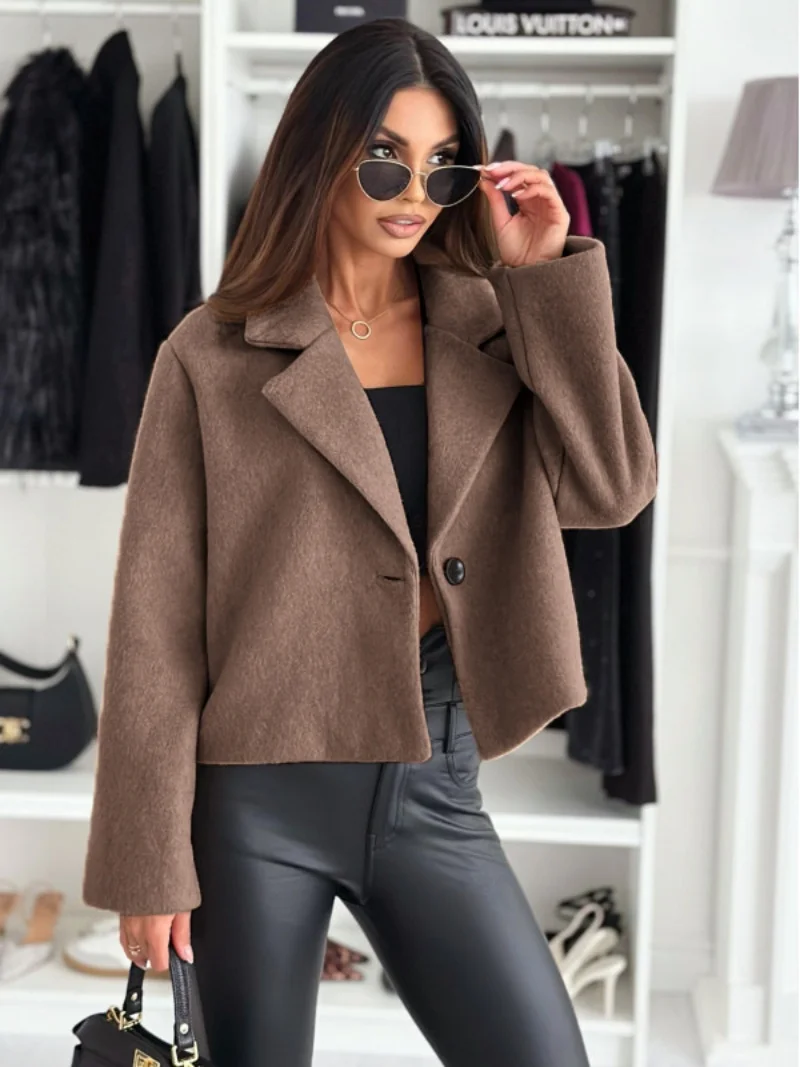 Cropped Trench Coat for Women 2024 Fall Winter Wool Coats Peacoat Casual Trendy Blazer Jackets