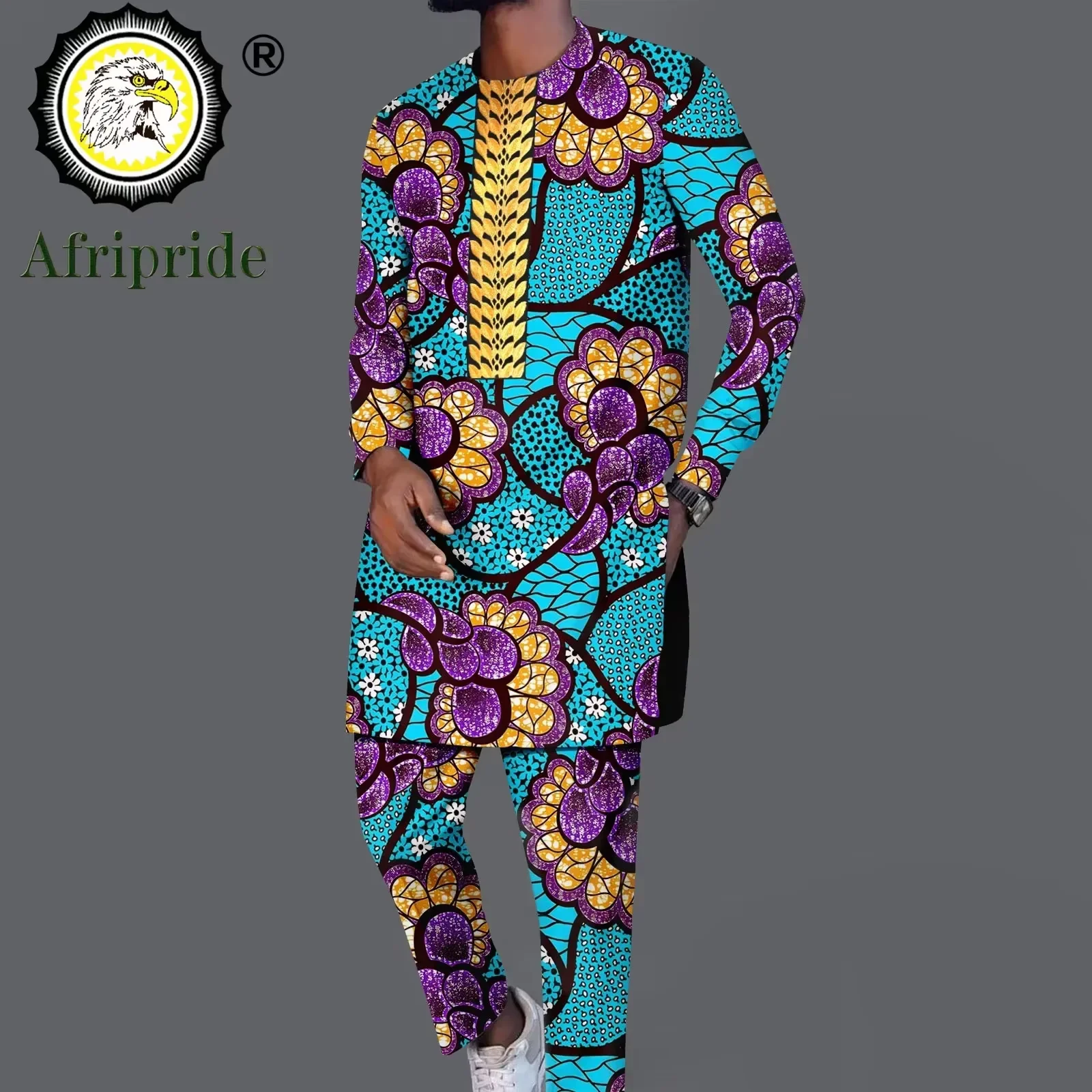 

African Suits for Men Tracksuit Embroidery Long Sleeve Print Shirts and Pant 2 Piece Set Dashiki Outfits Plus Size A2316046