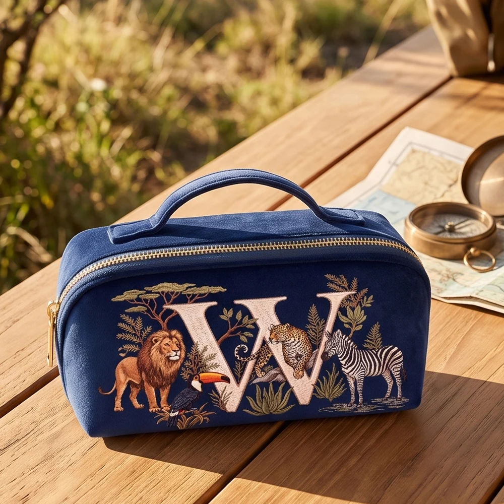 Velvet Cosmetic Bag For Women Travel Makeup Organizer Luxury Cosmetics Storage Pouch Imitation Embroidery Multi Layer Cosmetics