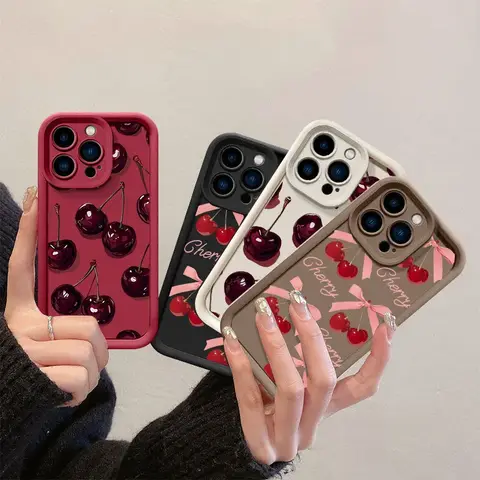 Retro Wine Red Cherry Bow Print Case For Oneplus 15 13 13T 12 12R 11 11R 10R 8T OnePlus NORD CE 6 5 2 3 4 LITE 5G NORD 5 Cover