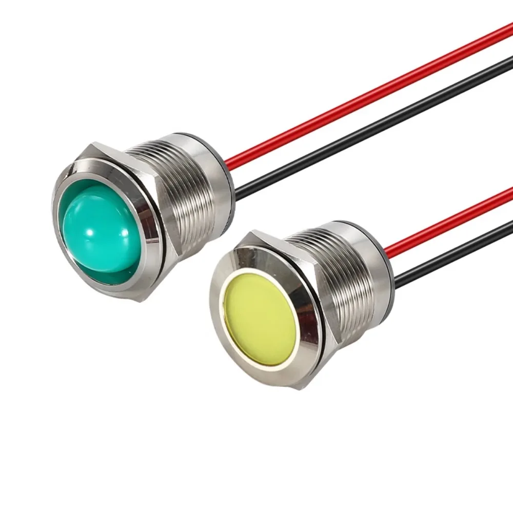 Luz indicadora de metal led à prova d'água 6/8/10/12/16/19/22mm lâmpada de sinal com fio 3-6v 12-24v botão de metal vermelho amarelo azul verde