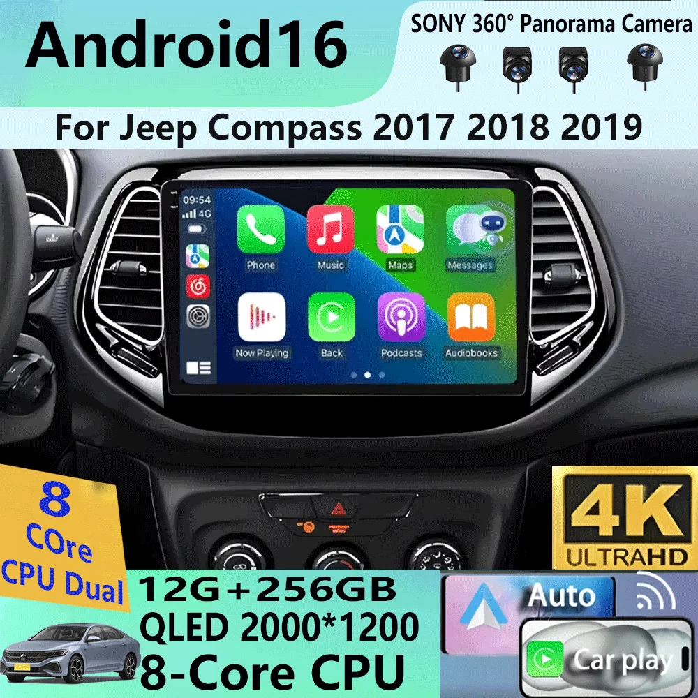 

For Jeep Compass 2017 - 2019 360 Camera Head Unit Android 16 Video Player Car Radio Autoradio Multimedia GPS Navigation Monitor