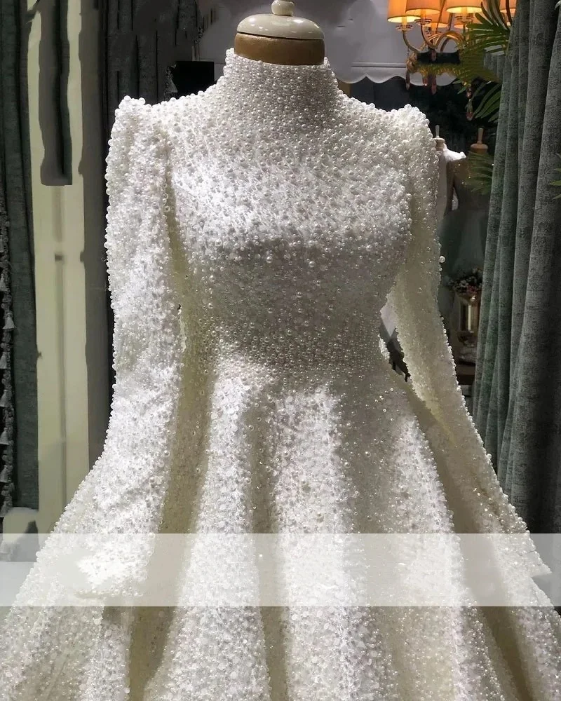 

2026 Новое атласное мусульманское свадебное платье от кутюр с жемчугом, большие размеры, свадебные платья на Ближнем Востоке, роскошное платье Vestido de Novia по индивидуальному заказу