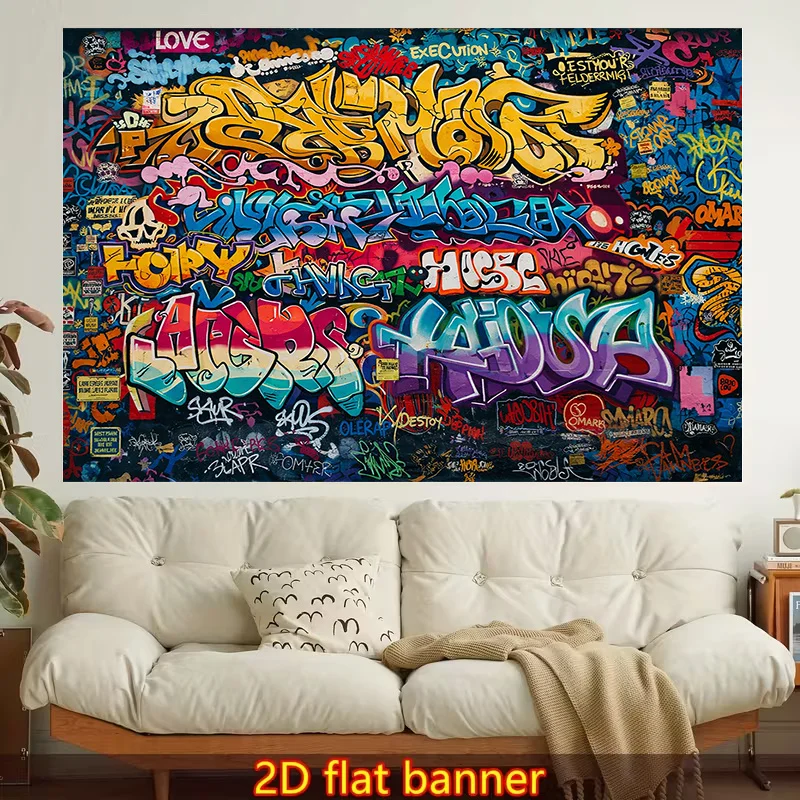 1pc Stylish 2D Flat Printed Wall Tapestry, Urban Graffiti Art, Colorful Tags, Wall Mural. Colorful Aesthetics, Bedroom Aesthetics, Suitable for Living Room
