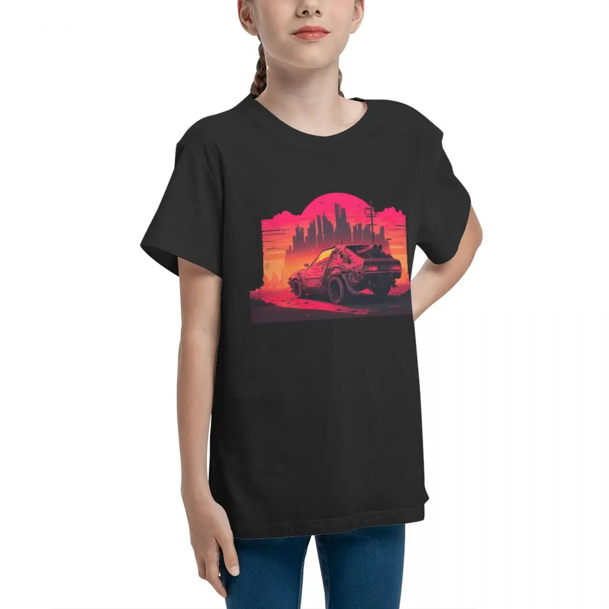 Post Apocalyptic Car Parked In Front Of A Dystopia High quality Top tee Graphic Joke Travel Crewneck Teeanger T-Shirt