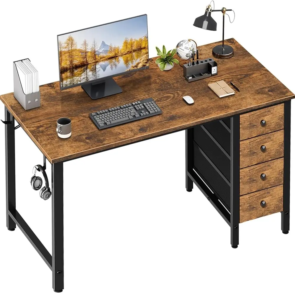 

40 H Computer Desk With 4 Fabric Drawers, Kids Student Reversible Small Desks For Home Office Small Space, Work Pc Desk Table