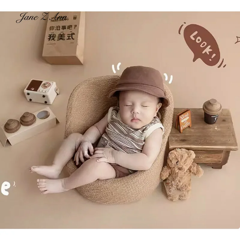 Newborn baby photography clothing coffee clothing studio shooting outfits hat+clothes