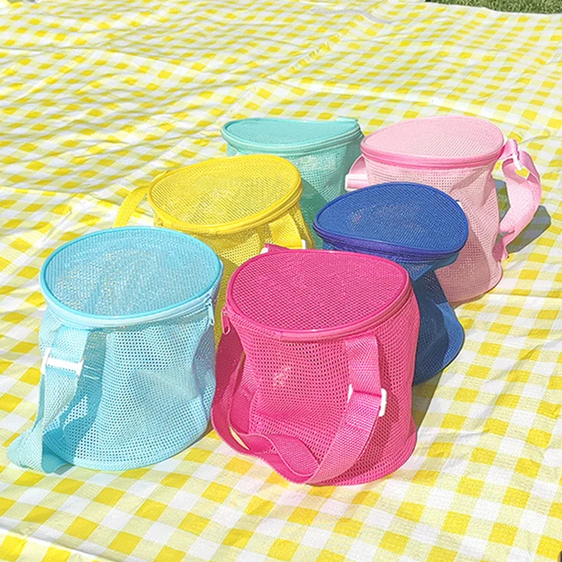 New Kids Mesh Storage Bag Beach Sand Toy Round Bucket Organizer Collection
