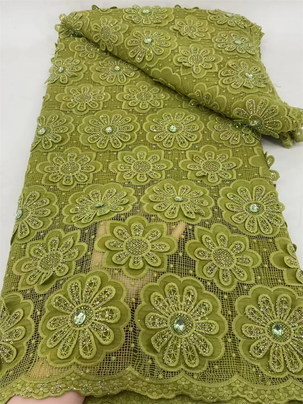 

Green African Beaded Lace Fabric 5 Yards Nigerian Chiffon Lace Fabric 2025 High Quality Chiffon Stone Fabric French Dress W751-1