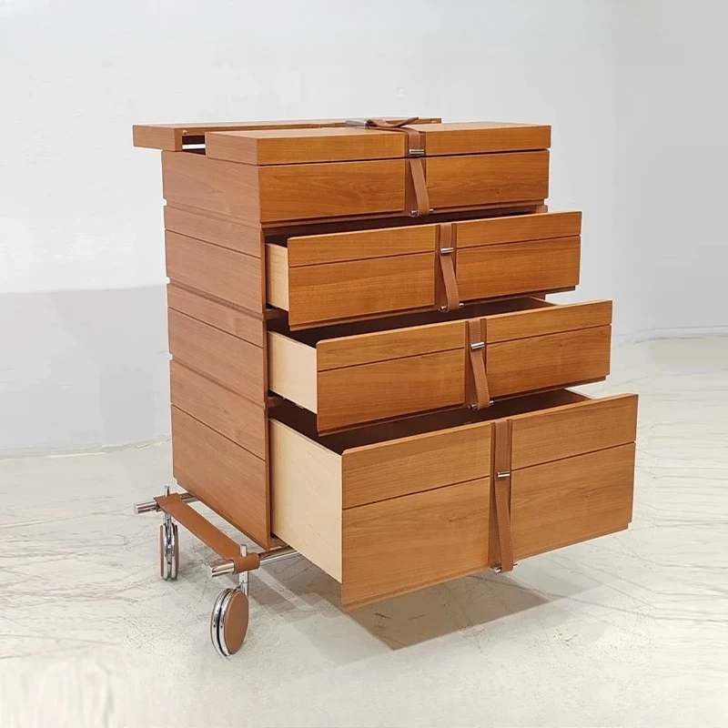 High-end light luxury solid wood movable jewelry cabinet villa luxury high-end locker design jewelry storage cabinet