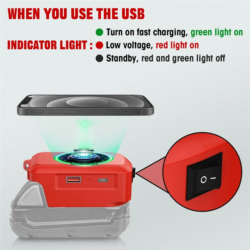 【Exclusive-Deal!】USB Wireless Charger For  M18 18V Li- Battery Wireless Phone Charger