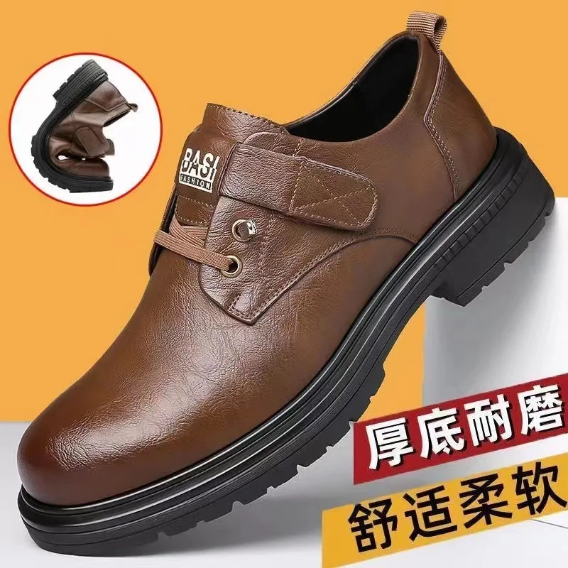 

Повседневная кожаная обувь. Новинка 2025 года. Кожаная обувь с бархатным теплом. Деловая рабочая мужская обувь с мягкой подошвой и низким вырезом.