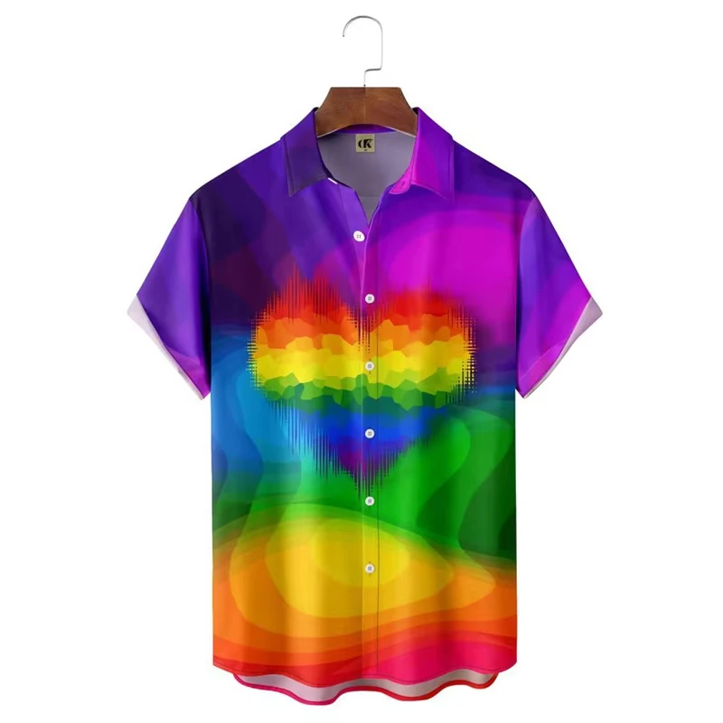 Men's Island Rainbow Shirt Colorful 3D Print Hawaiian Oversized Short Sleeve Harajuku Summer​