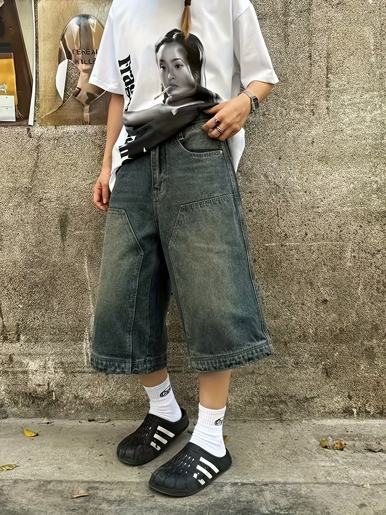 

Мужские джинсовые шорты в американском стиле ретро, модный летний бренд, европейский и американский стиль, прямые свободные широкие укороченные брюки для пар