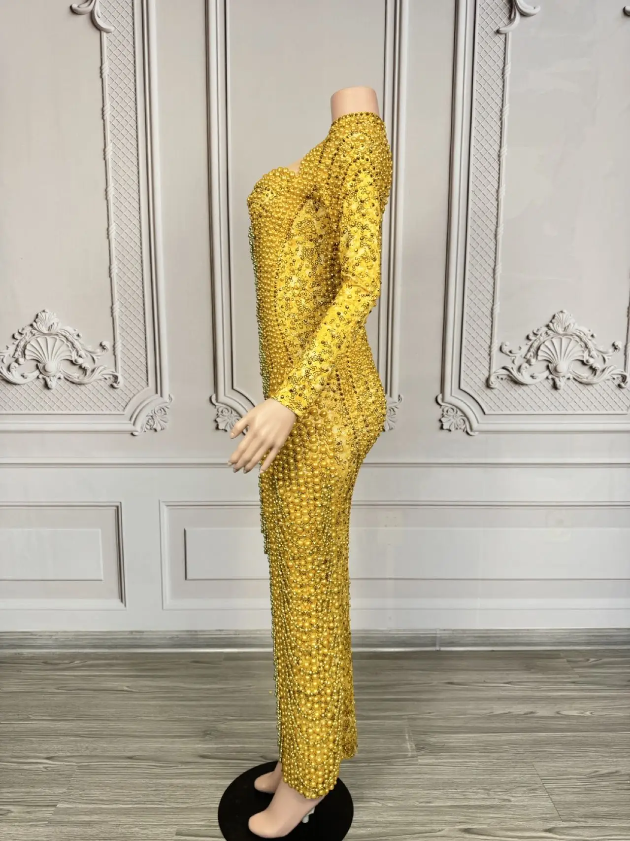 Elegancka, seksowna, błyszcząca sukienka długa z perłami i cyrkoniami Jincancan, damska, na przyjęcie urodzinowe, wieczór, studniówkę, wesele, luksusowe sesje zdjęciowe.