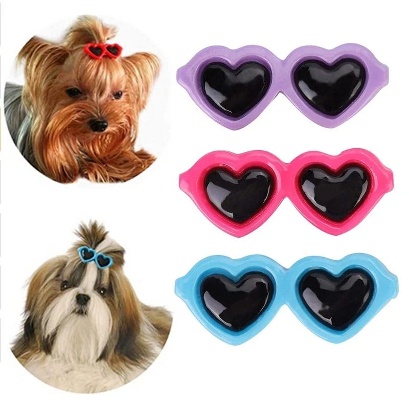 

New Pet Lovely Heart Sunglasses Hairpins Pet Dog Bows Hair Clips for Puppy Dogs Cat Yorkie Teddy Pet Hair Decor Pet Supplies