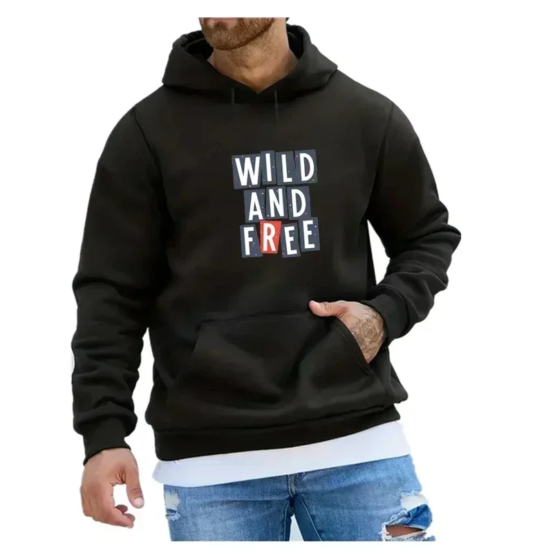 

Casual Men's Wild And Free Design Hoodies Long Sleeve Kangaroo Pocket Hoodie Sweatshirt Street Pullover