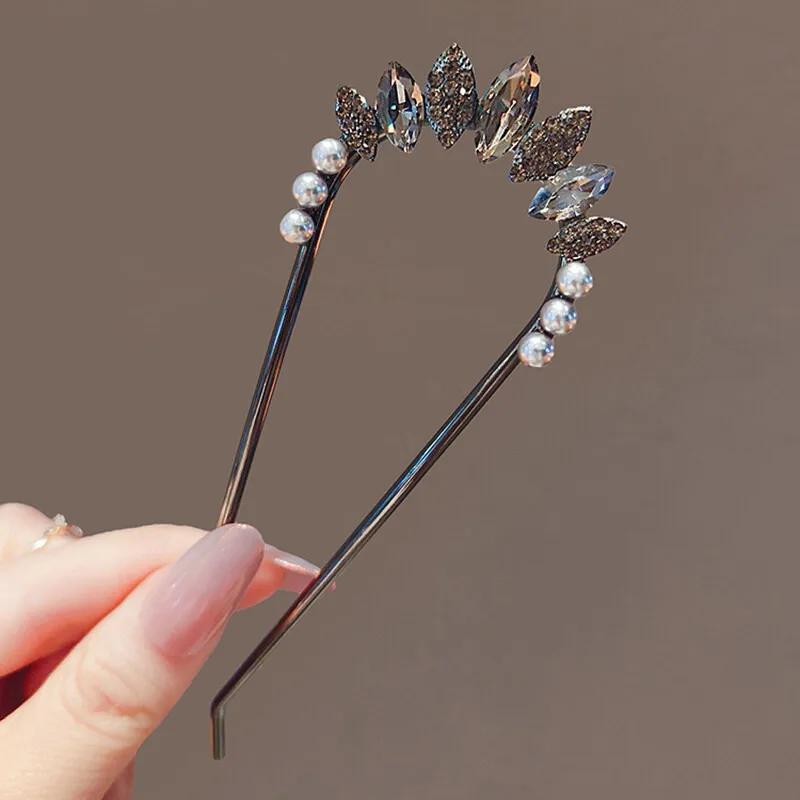 New Chinese Style Pearl Crystal Hairpin for Women Summer Simple U-shaped Metal Hair Clasp Elegant Antique Style Hair Accessories