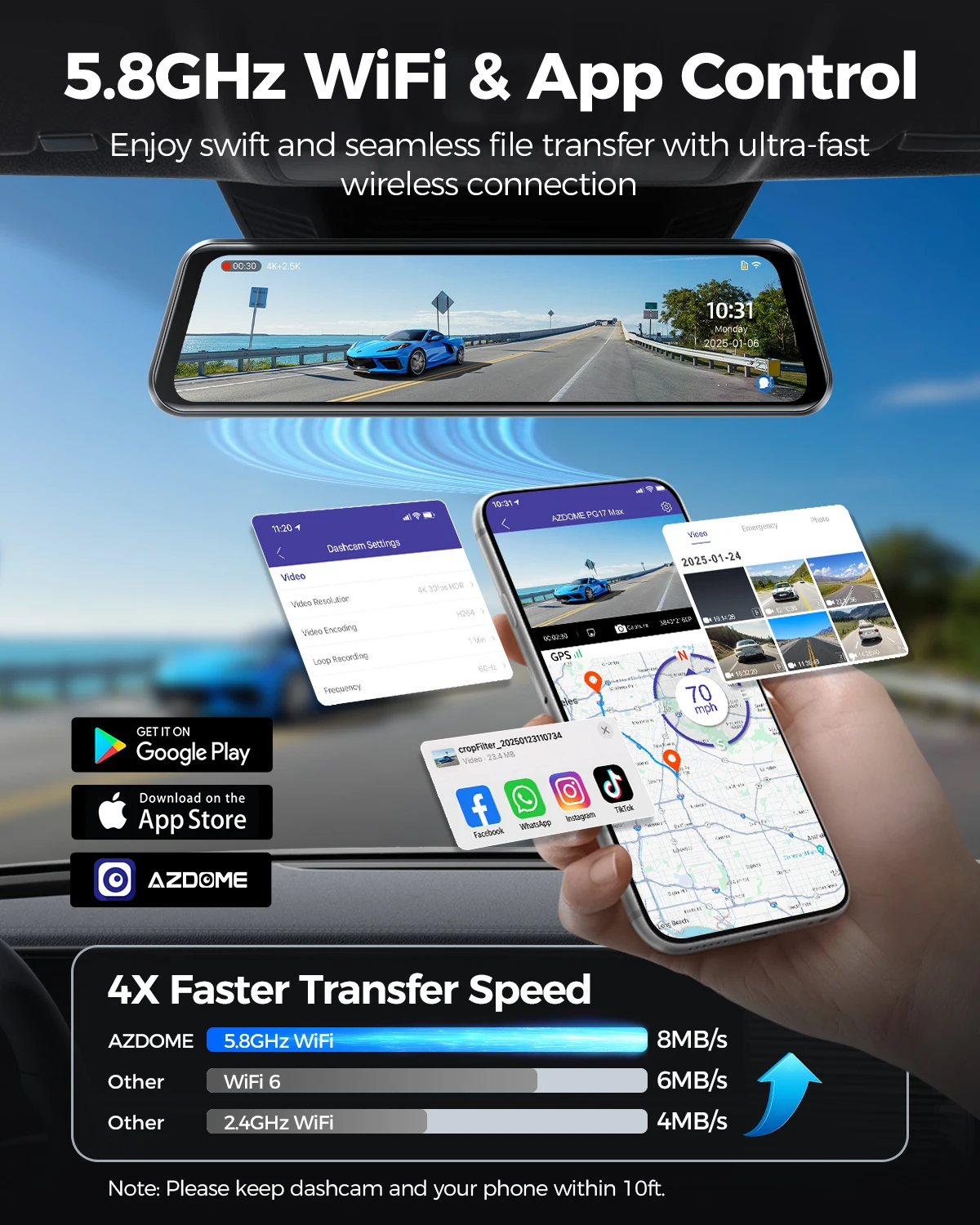 AZDOME PG17 MAX 4Kミラー型ドライブレコーダー ADAS BSD&LCA搭載 車載