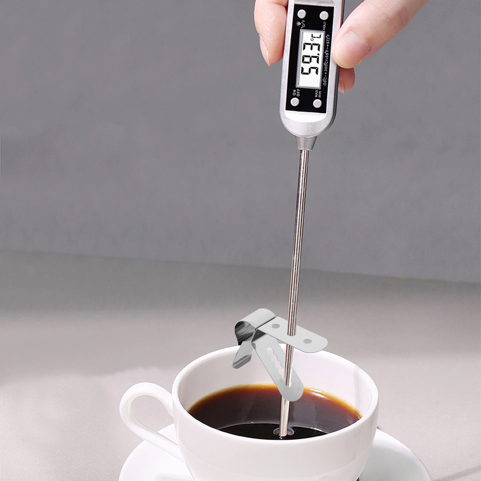 

Thermometer Fixing Clip Coffee Making Accessories Milk Grill Cup Meat Probe Organizer Stainless Steel Stand Holder