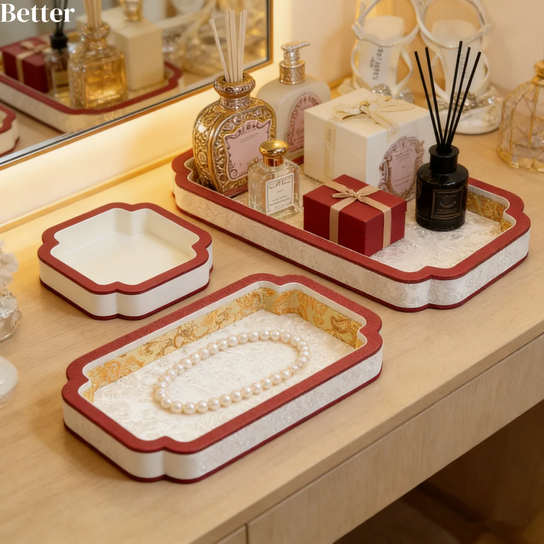 Vintage Chinese Wooden Jewelry Display Tray – Luxury Velvet Ring & Bracelet Holder, Multi-Functional Countertop Organizer