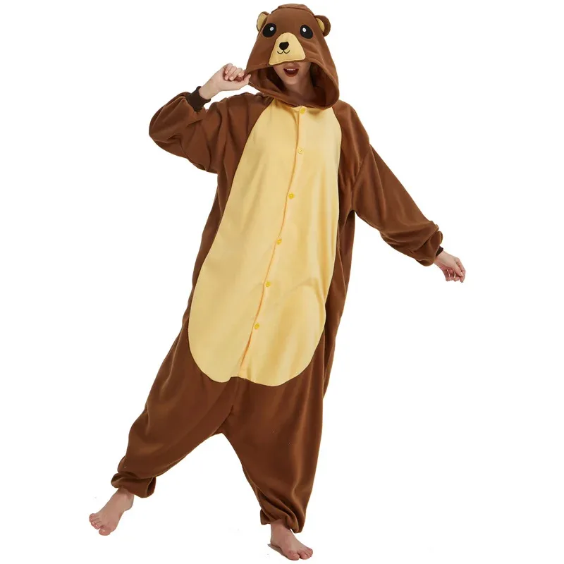 HKSNG New Adult Animal Brown Bear Kigurumi Onesies Pajamas Good Quality Cartoon Cosplay Costumes Jumpsuits Party Homewear