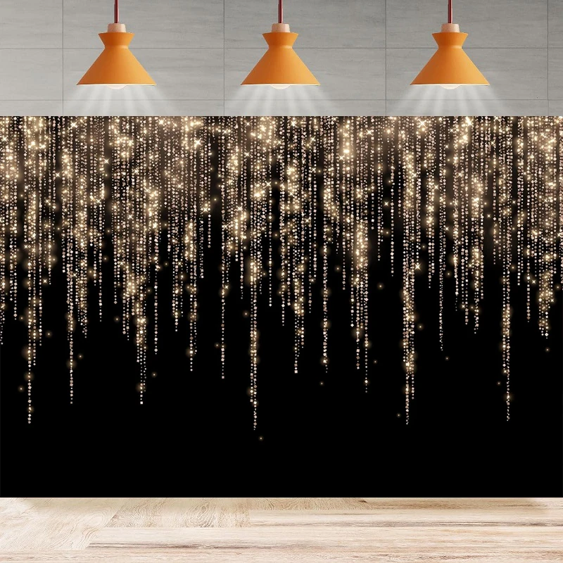 Photography Backdrop Black And Gold Golden Spots Vintage Astract Family Man Woman Birthday Background Party Backdrop Wall Banner