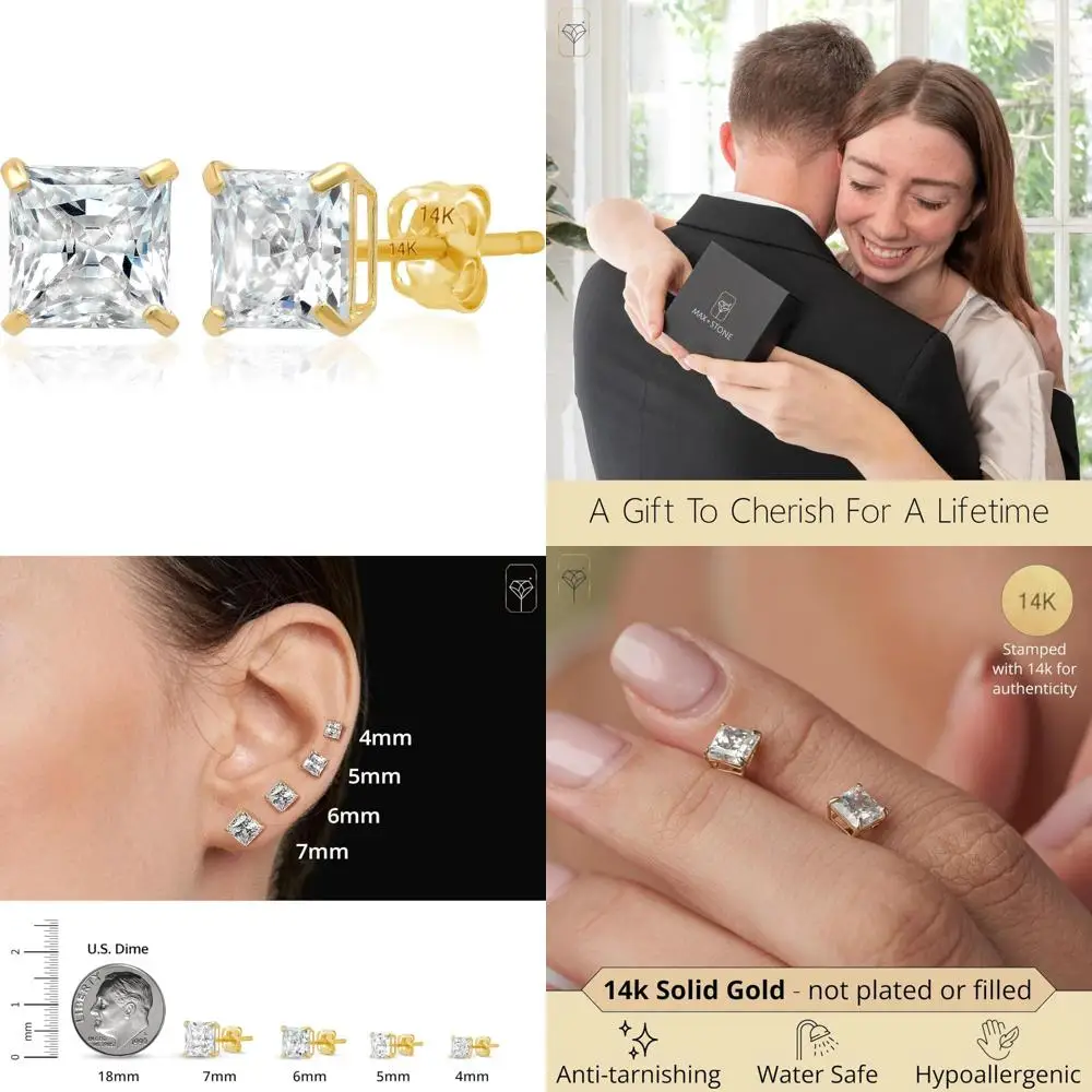 

Серьги с фианитом «Принцесса» из 14-каратного золота — серьги-гвоздики унисекс с защитой от загара и надежными спинками-бабочками